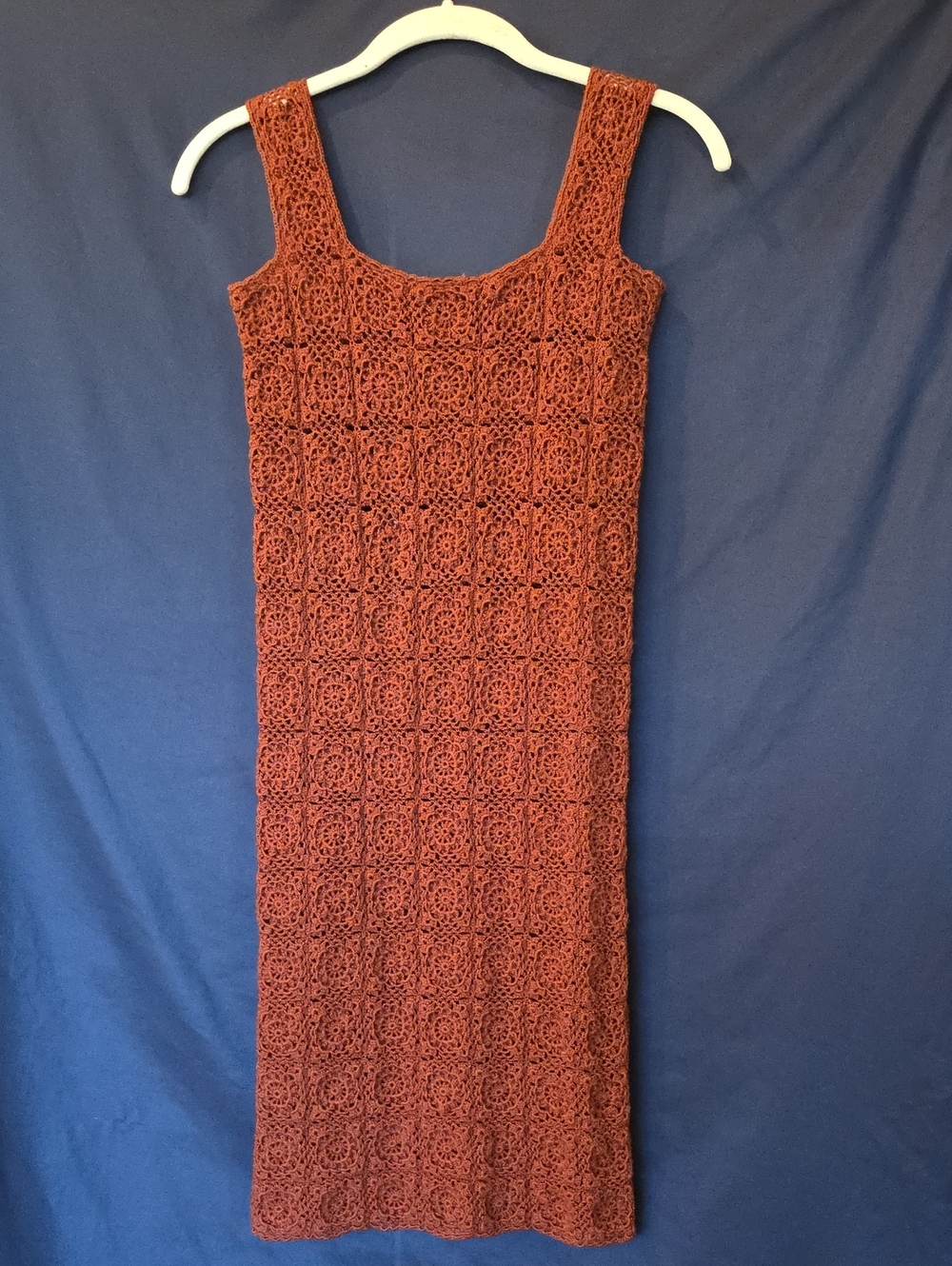 Women's Rust Crochet Square-Neck Knit Dress